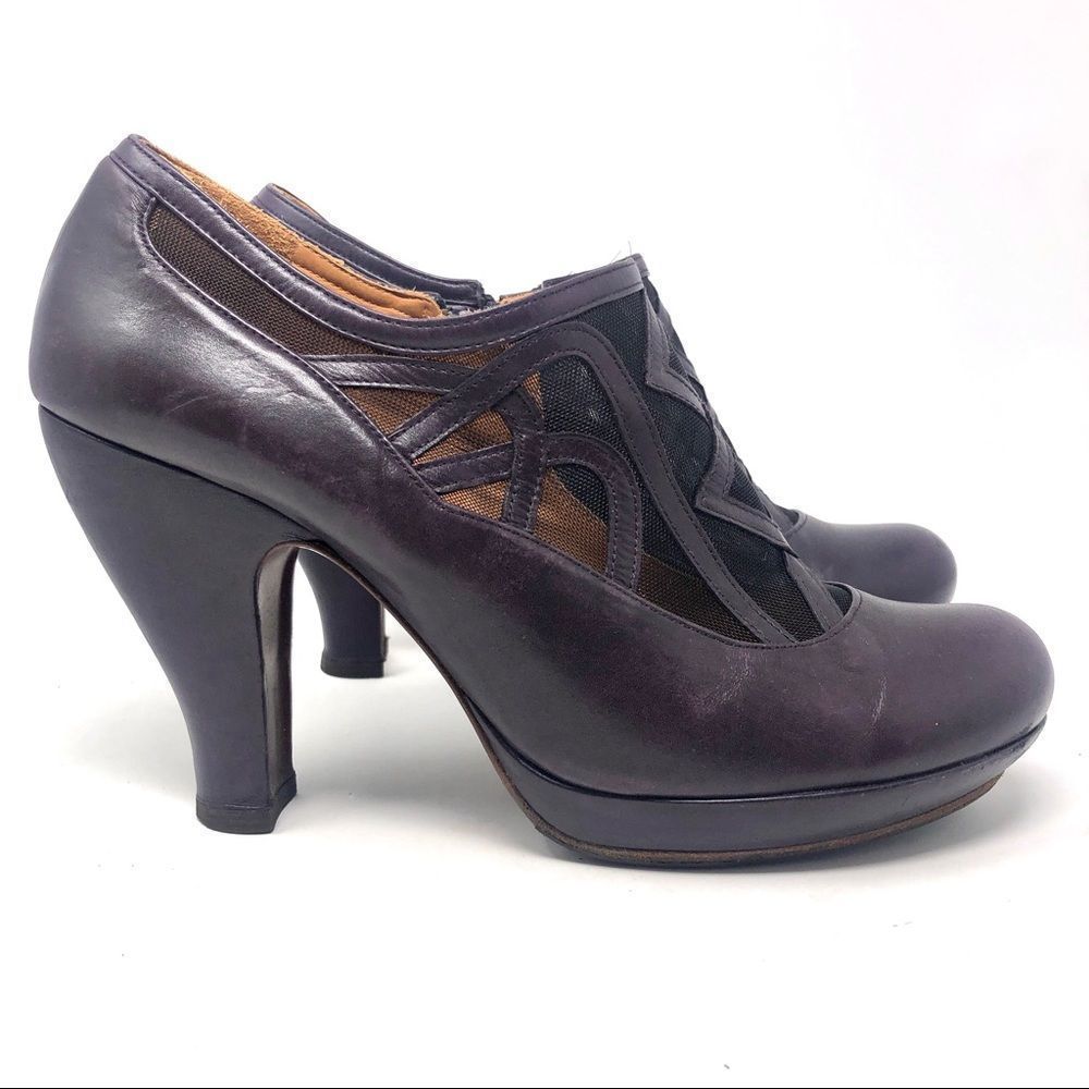 Chie Mihara Eggplant Leather Mesh Top Heels EU 41 Dark Academia, Witchy